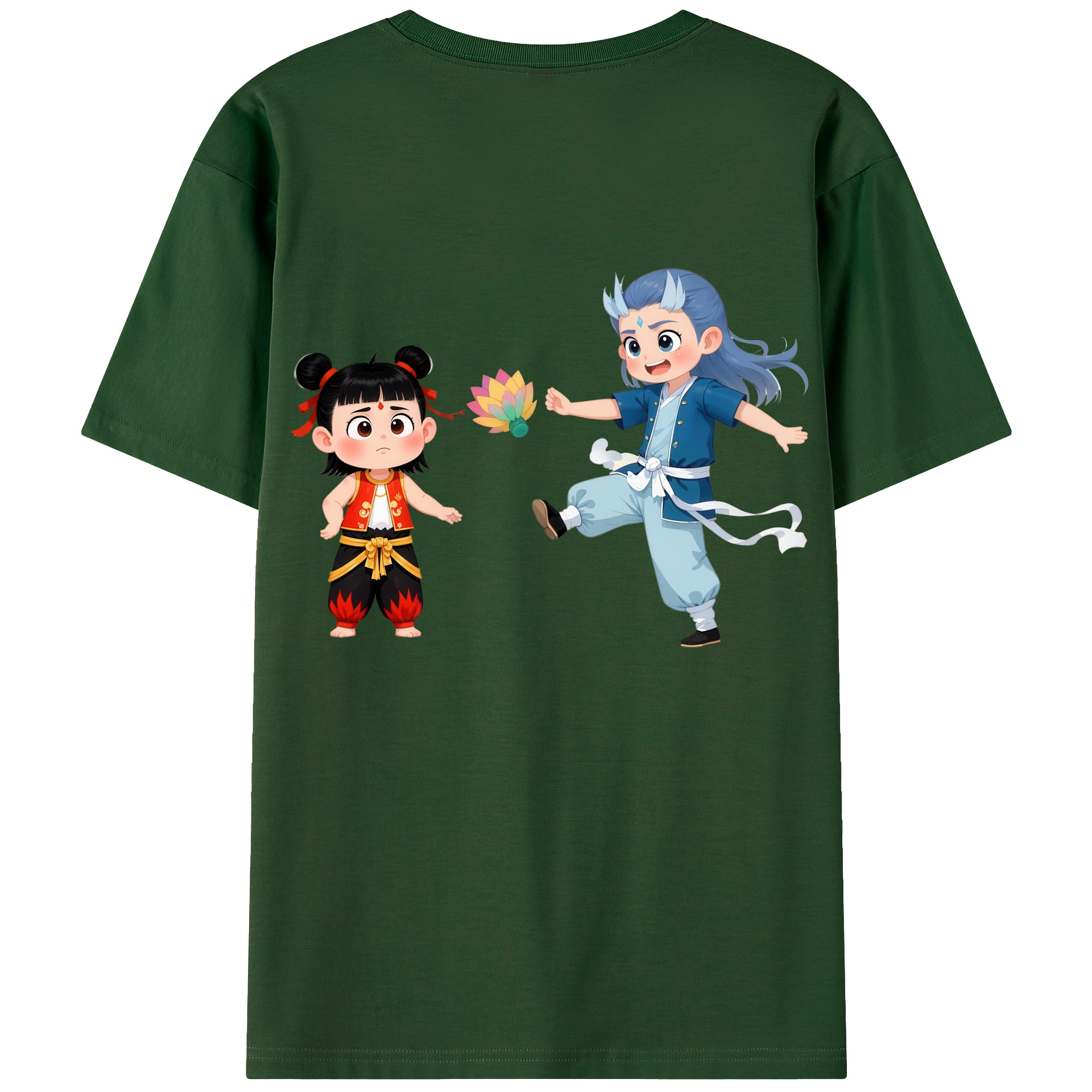 （画像用） Ne Zha 2 ナタ 魔童の大暴れ 綿100％半袖Tシャツ（背面プリント）